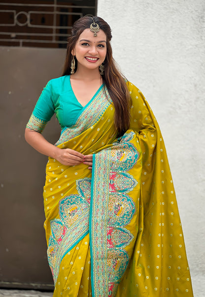 Mehendi Green Pashmina Darbari Silk Zari Banarasi Saree Banarasi Saree Anant Tex Exports Pvt.Ltd..