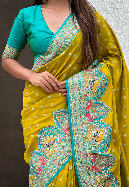 Mehendi Green Pashmina Darbari Silk Zari Banarasi Saree Banarasi Saree Anant Tex Exports Pvt.Ltd..