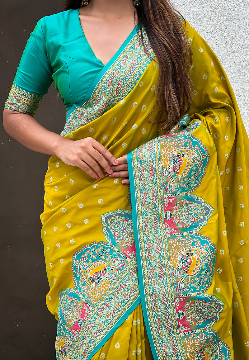 Mehendi Green Pashmina Darbari Silk Zari Banarasi Saree