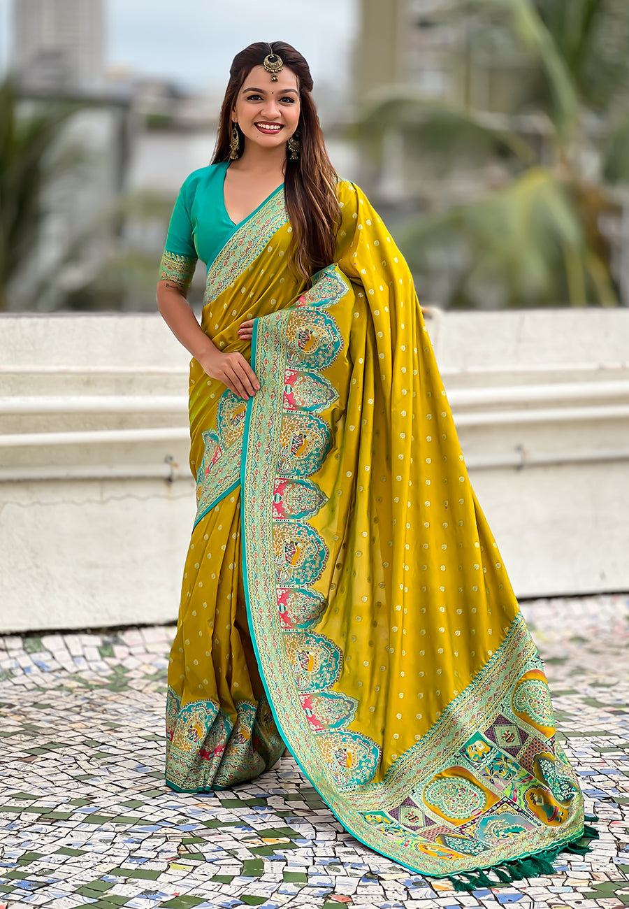 Mehendi Green Pashmina Darbari Silk Zari Banarasi Saree Banarasi Saree Anant Tex Exports Pvt.Ltd..