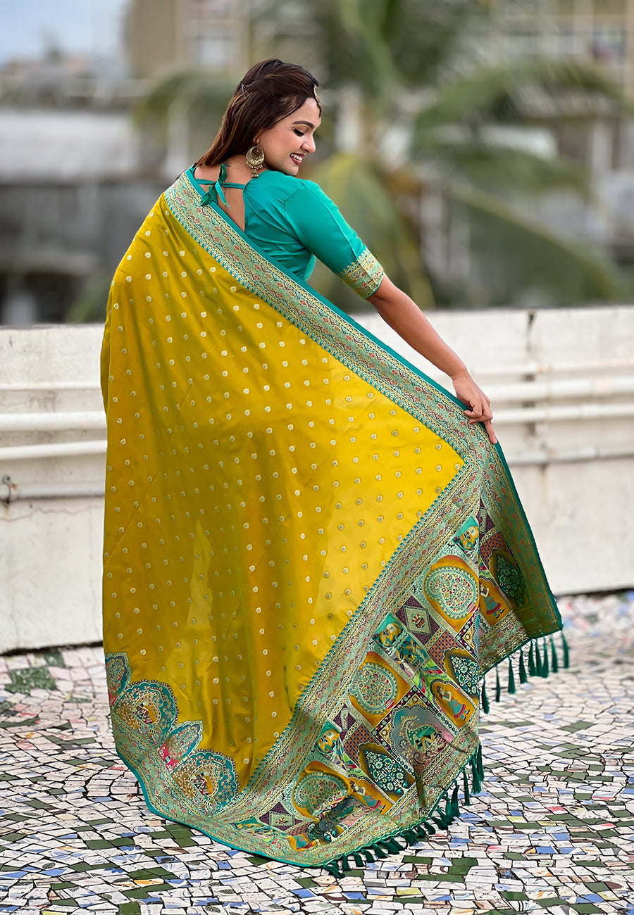 Mehendi Green Pashmina Darbari Silk Zari Banarasi Saree Banarasi Saree Anant Tex Exports Pvt.Ltd..