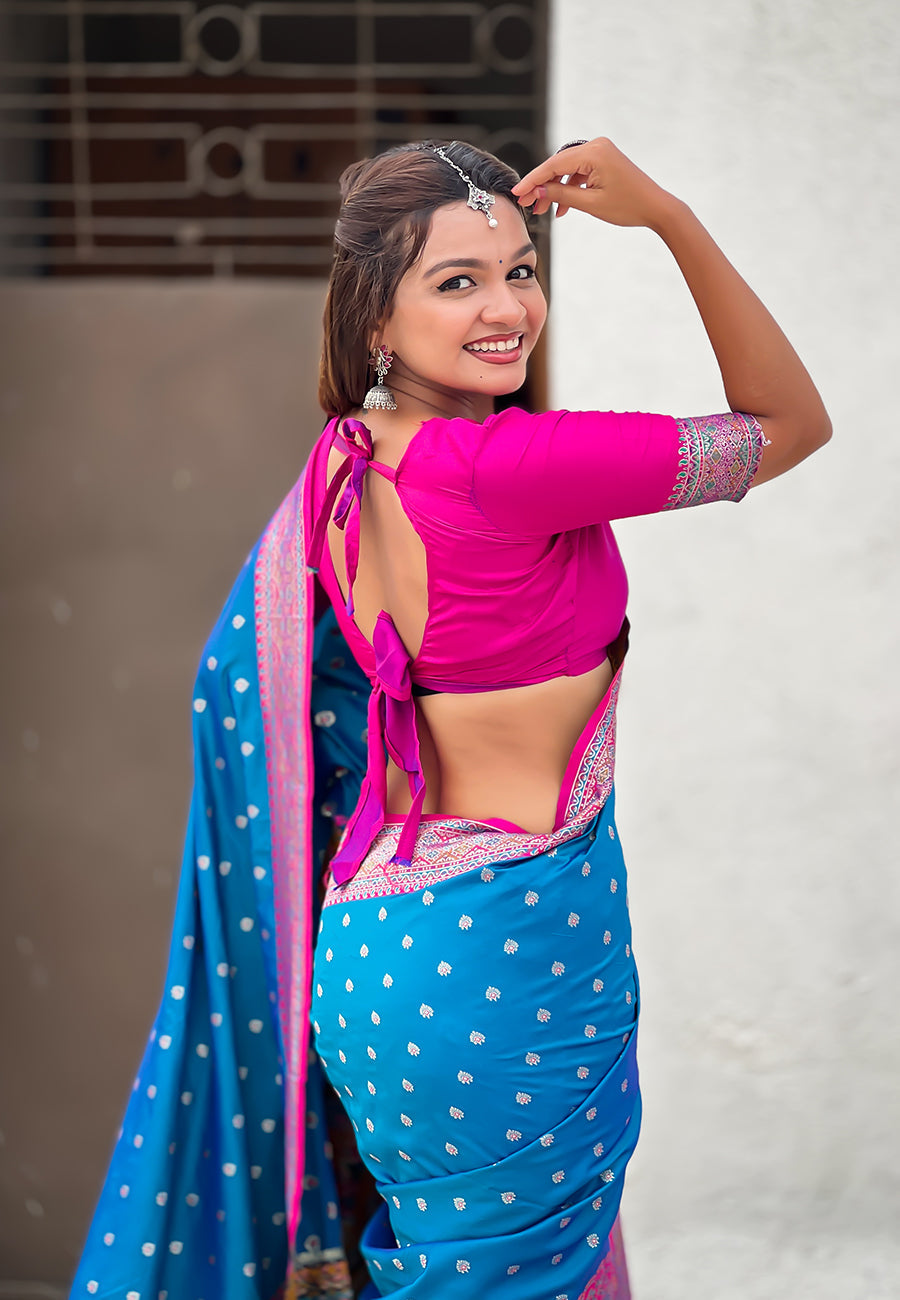 Blue Pashmina Darbari Silk Zari Banarasi Saree Banarasi Saree Anant Tex Exports Pvt.Ltd..