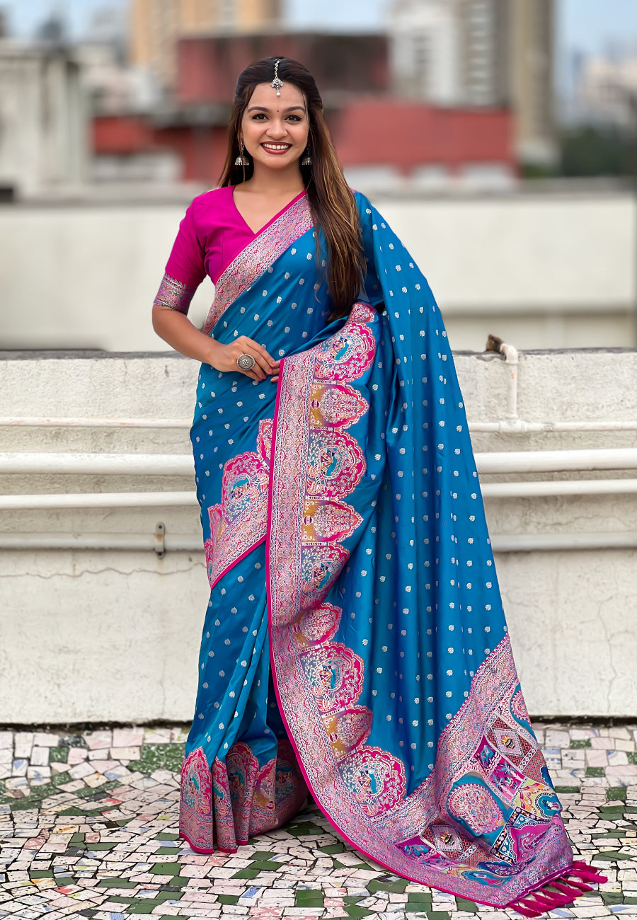 Blue Pashmina Darbari Silk Zari Banarasi Saree