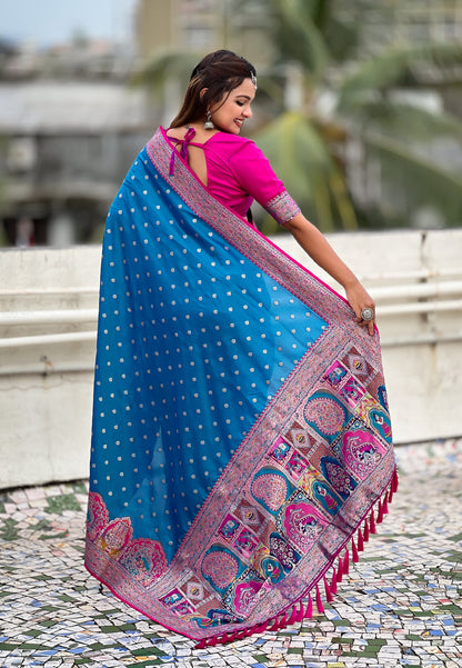 Blue Pashmina Darbari Silk Zari Banarasi Saree Banarasi Saree Anant Tex Exports Pvt.Ltd..