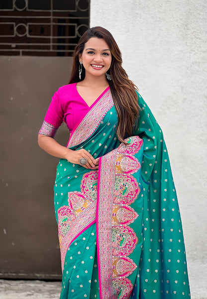 Green Pashmina Darbari Silk Zari Banarasi Saree Banarasi Saree Anant Tex Exports Pvt.Ltd..