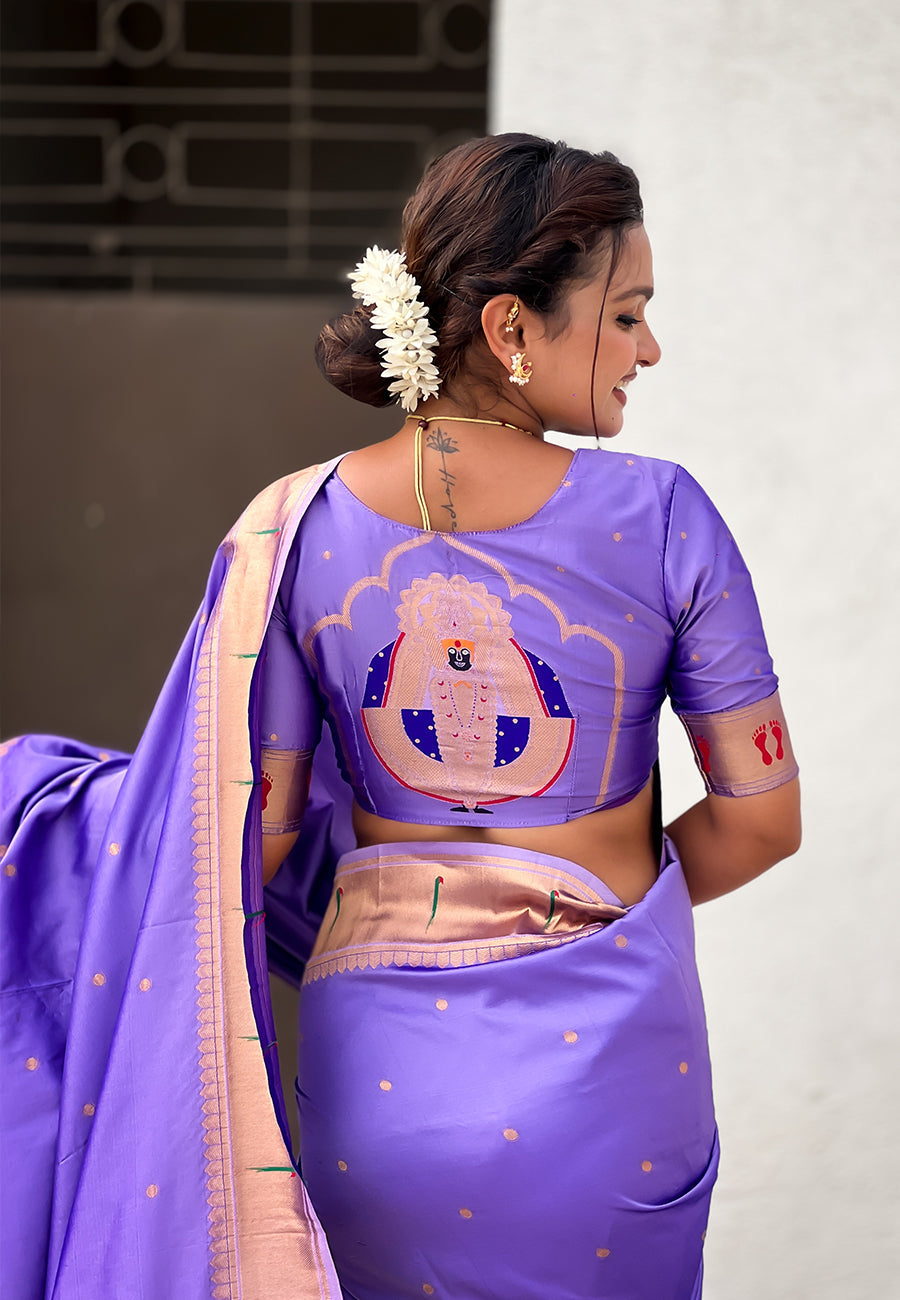 Lavender Zari Woven Mahalaxmi God Paithani Silk Saree