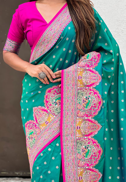 Green Pashmina Darbari Silk Zari Banarasi Saree Banarasi Saree Anant Tex Exports Pvt.Ltd..