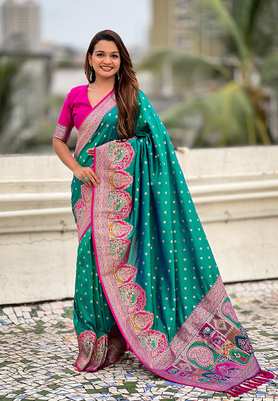 Green Pashmina Darbari Silk Zari Banarasi Saree Banarasi Saree Anant Tex Exports Pvt.Ltd..