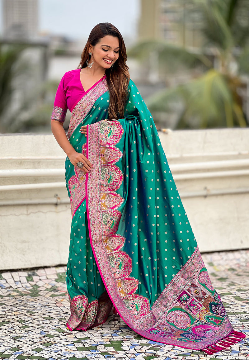 Green Pashmina Darbari Silk Zari Banarasi Saree