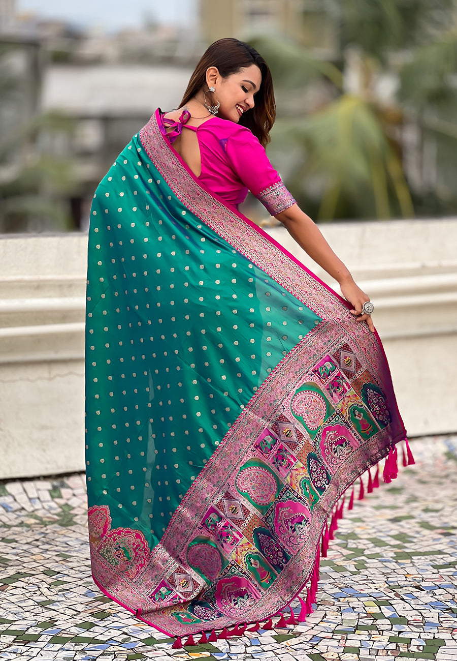 Green Pashmina Darbari Silk Zari Banarasi Saree Banarasi Saree Anant Tex Exports Pvt.Ltd..
