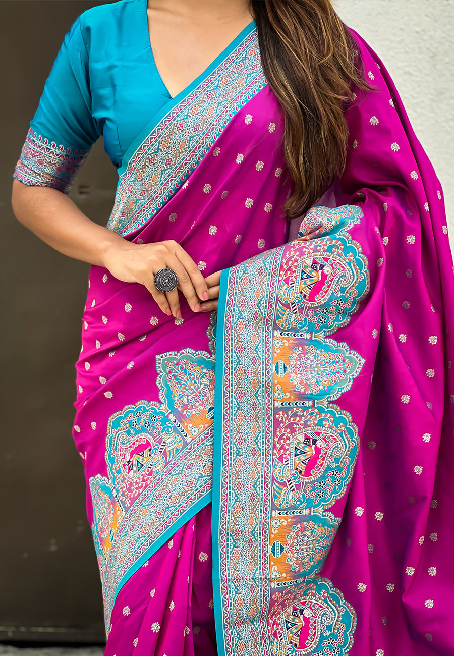 Magenta Pashmina Darbari Silk Zari Banarasi Saree Banarasi Saree Anant Tex Exports Pvt.Ltd..