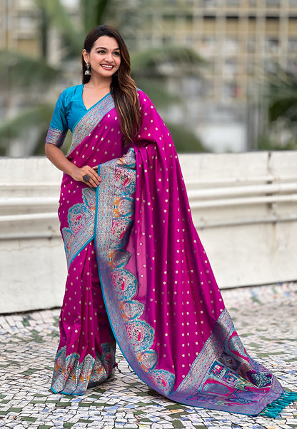 Magenta Pashmina Darbari Silk Zari Banarasi Saree Banarasi Saree Anant Tex Exports Pvt.Ltd..