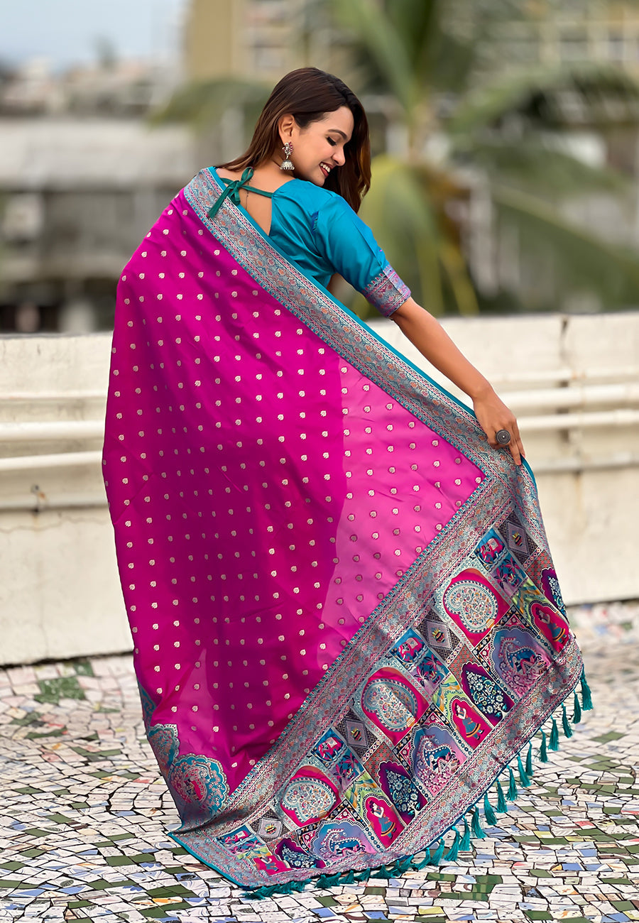 Magenta Pashmina Darbari Silk Zari Banarasi Saree Banarasi Saree Anant Tex Exports Pvt.Ltd..