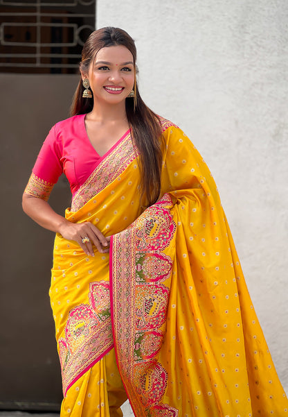 Mustard Pashmina Darbari Silk Zari Banarasi Saree Banarasi Saree Anant Tex Exports Pvt.Ltd..