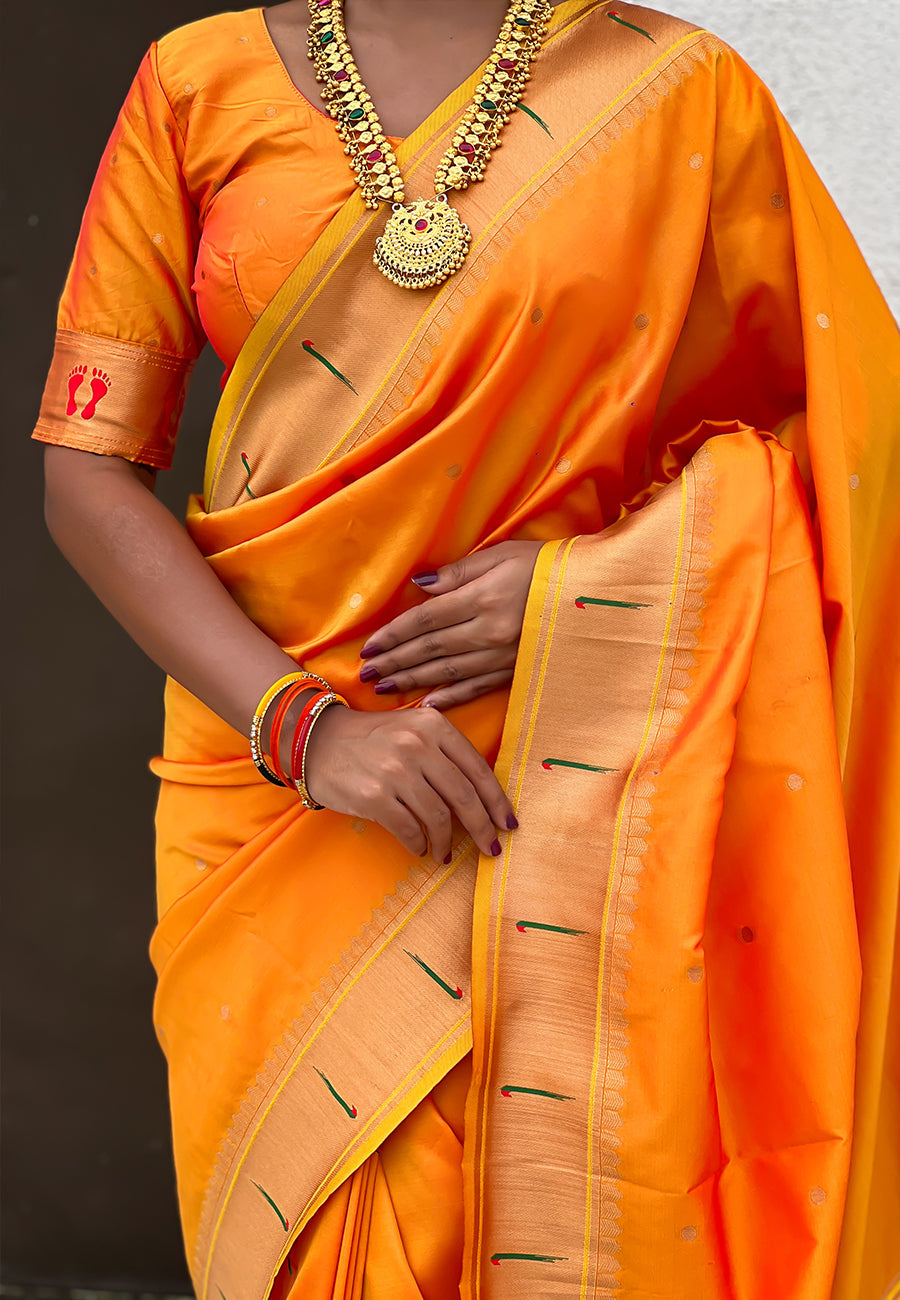 Yellow Zari Woven Mahalaxmi God Paithani Silk Saree Paithani Saree Anant Tex Exports Pvt.Ltd..