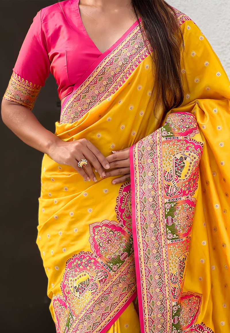 Mustard Pashmina Darbari Silk Zari Banarasi Saree