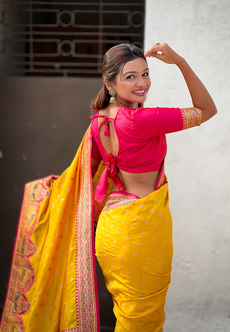 Mustard Pashmina Darbari Silk Zari Banarasi Saree