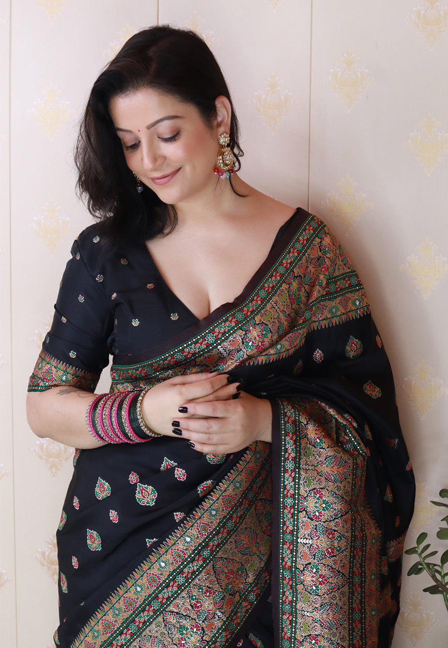 Shivani Jade Black Pashmina Kashmiri Silk Zari Woven Saree Soft Silk Saree Anant Tex Exports Pvt.Ltd..