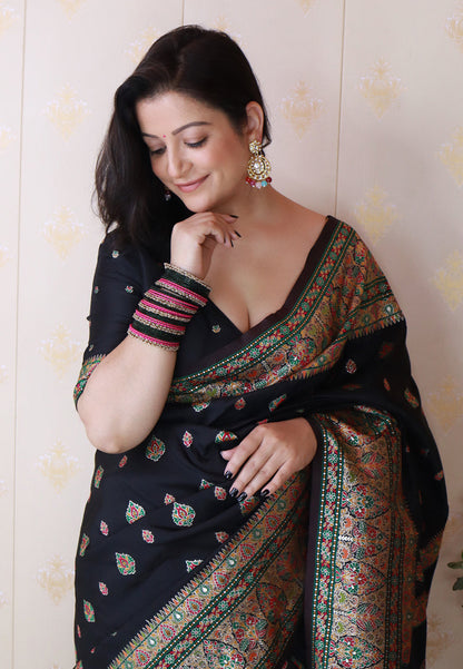 Shivani Jade Black Pashmina Kashmiri Silk Zari Woven Saree Soft Silk Saree Anant Tex Exports Pvt.Ltd..