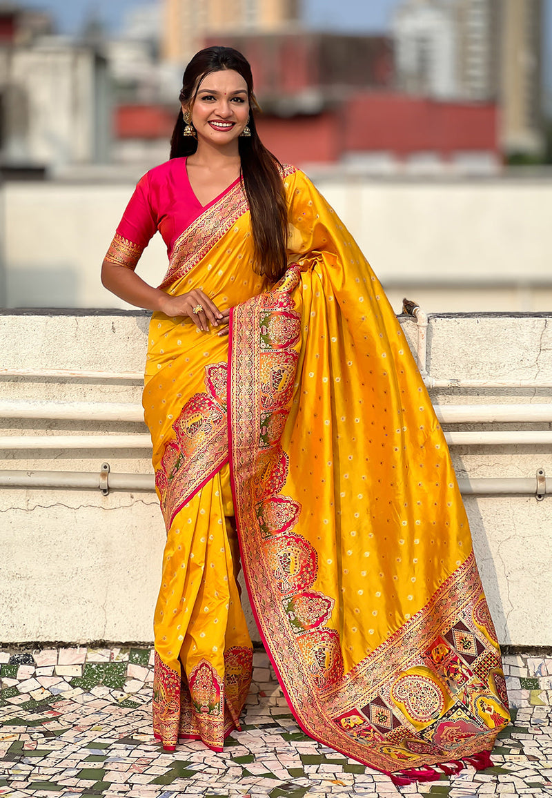 Mustard Pashmina Darbari Silk Zari Banarasi Saree