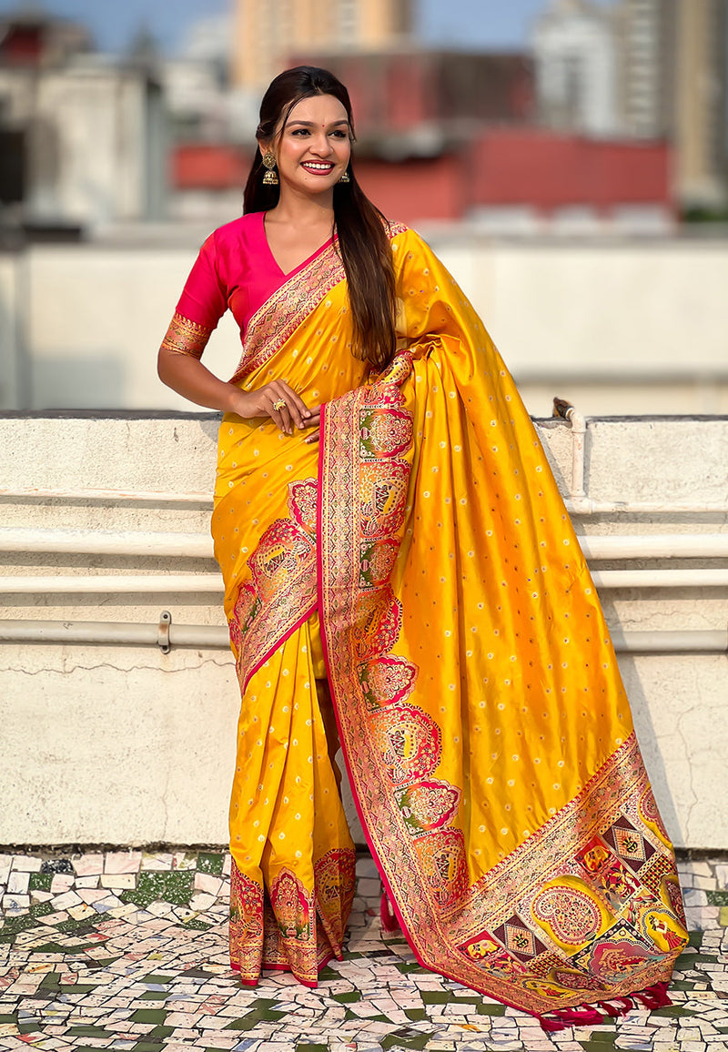 Mustard Pashmina Darbari Silk Zari Banarasi Saree
