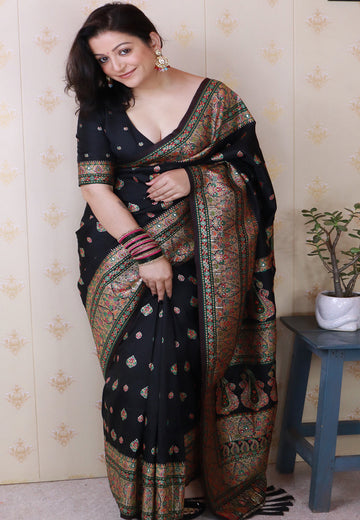 Shivani Jade Black Pashmina Kashmiri Silk Zari Woven Saree