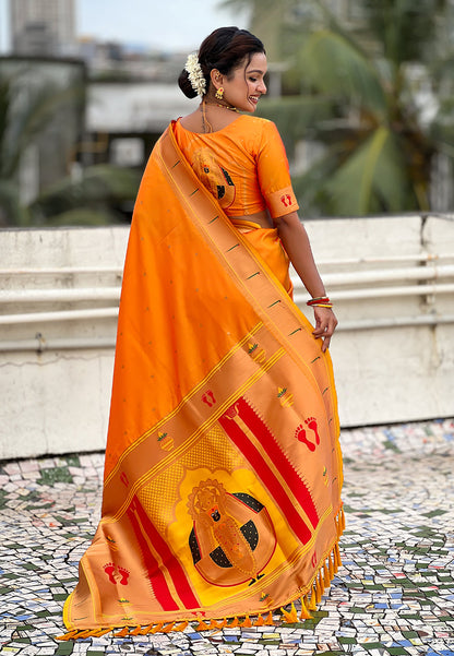 Yellow Zari Woven Mahalaxmi God Paithani Silk Saree Paithani Saree Anant Tex Exports Pvt.Ltd..