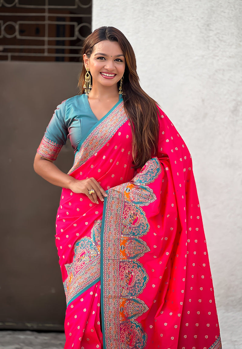 Pink Pashmina Darbari Silk Zari Banarasi Saree