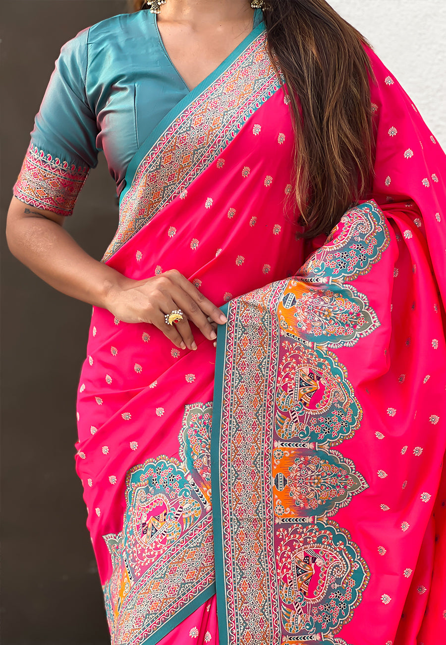 Pink Pashmina Darbari Silk Zari Banarasi Saree Banarasi Saree Anant Tex Exports Pvt.Ltd..