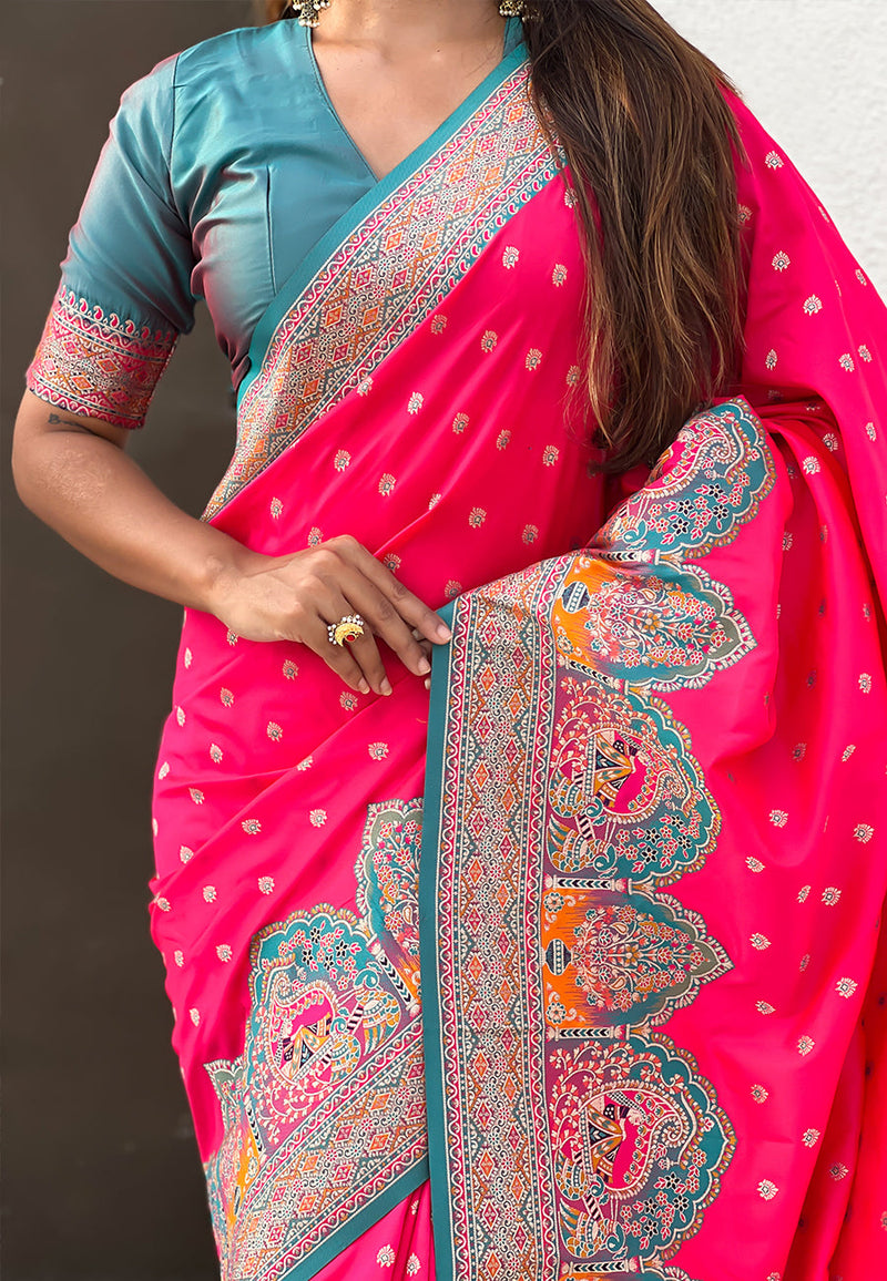 Pink Pashmina Darbari Silk Zari Banarasi Saree