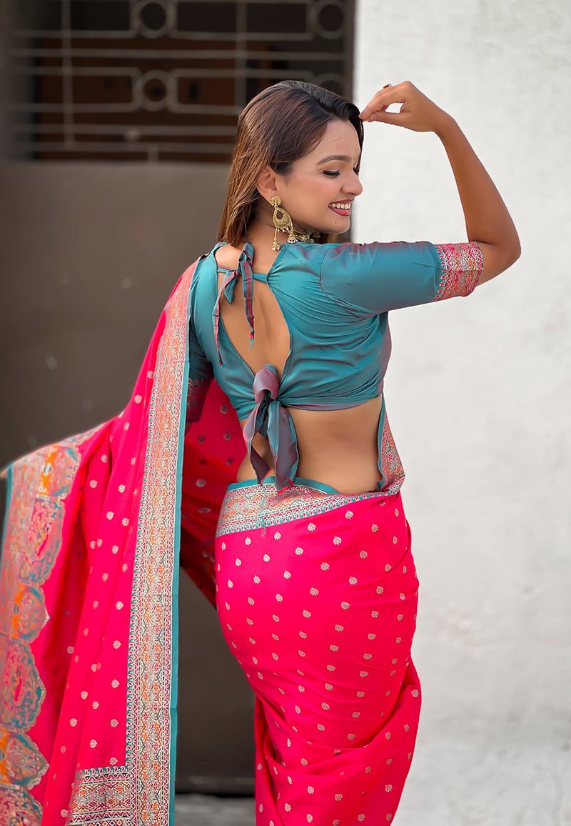 Pink Pashmina Darbari Silk Zari Banarasi Saree