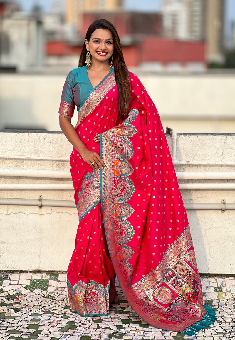 Pink Pashmina Darbari Silk Zari Banarasi Saree