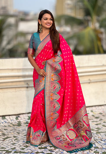 Pink Pashmina Darbari Silk Zari Banarasi Saree