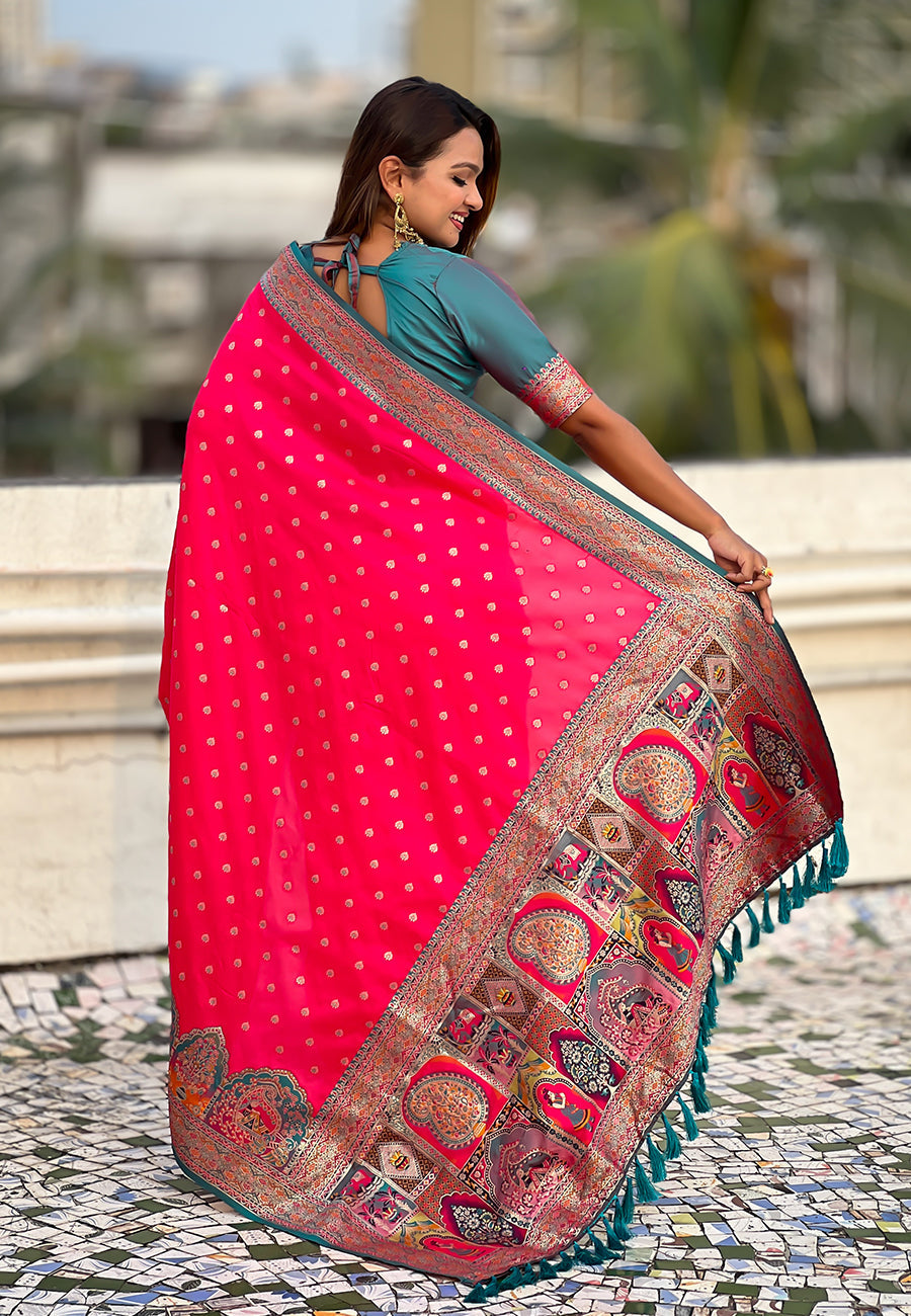Pink Pashmina Darbari Silk Zari Banarasi Saree Banarasi Saree Anant Tex Exports Pvt.Ltd..