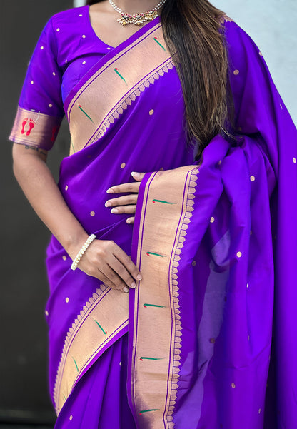 Purple Zari Woven Mahalaxmi God Paithani Silk Saree Paithani Saree Anant Tex Exports Pvt.Ltd..