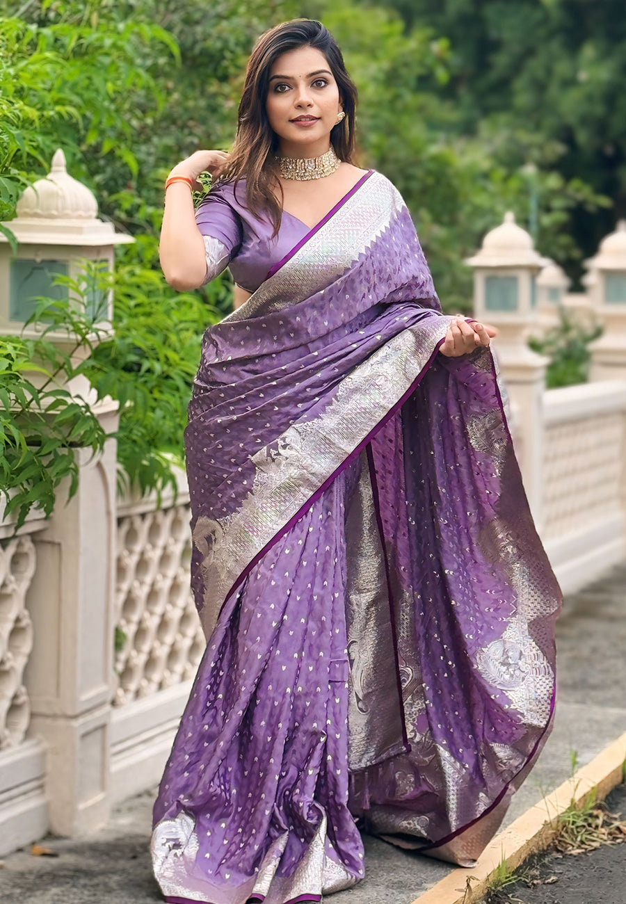 Lavender Banarasi Satin Silk Zari Banarasi Saree