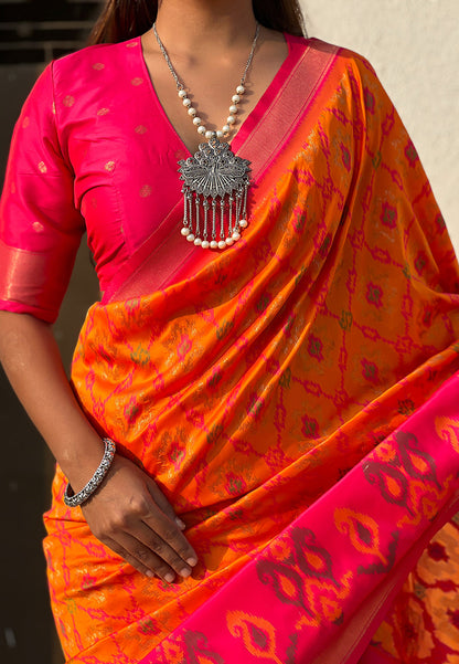 Orange Soft Silk Zari Woven Patola Saree Banarasi Saree Anant Tex Exports Pvt.Ltd..