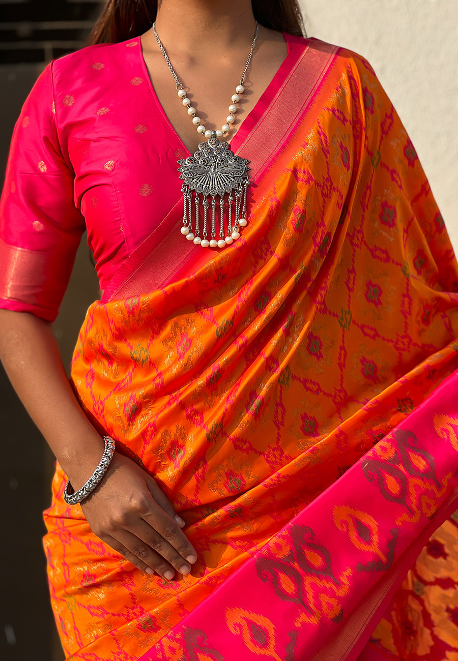 Orange Soft Silk Zari Woven Patola Saree