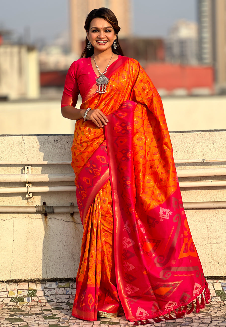 Orange Soft Silk Zari Woven Patola Saree