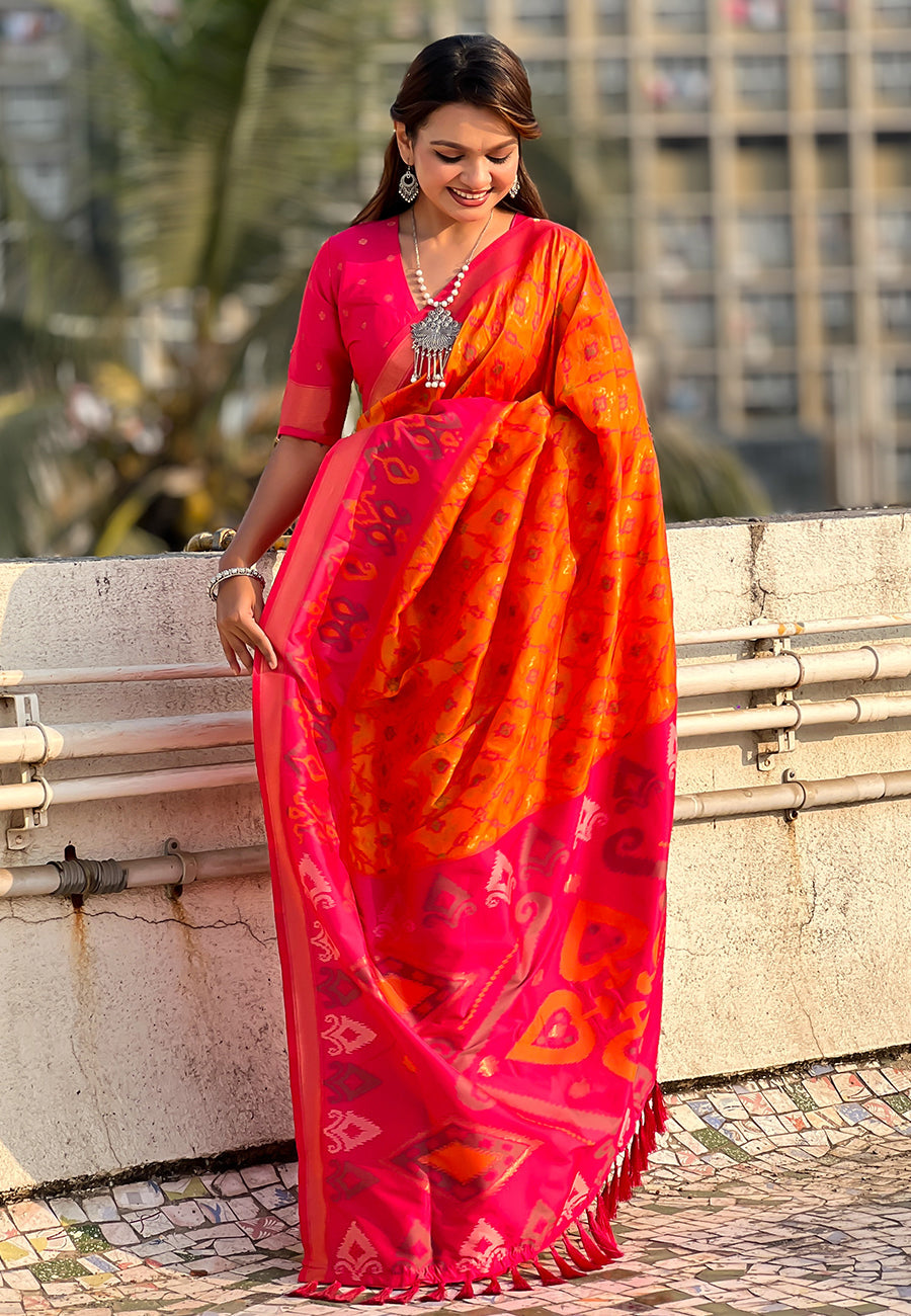 Orange Soft Silk Zari Woven Patola Saree