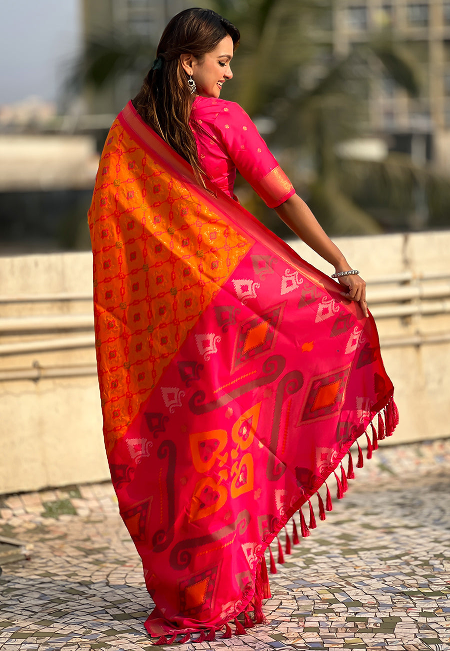 Orange Soft Silk Zari Woven Patola Saree