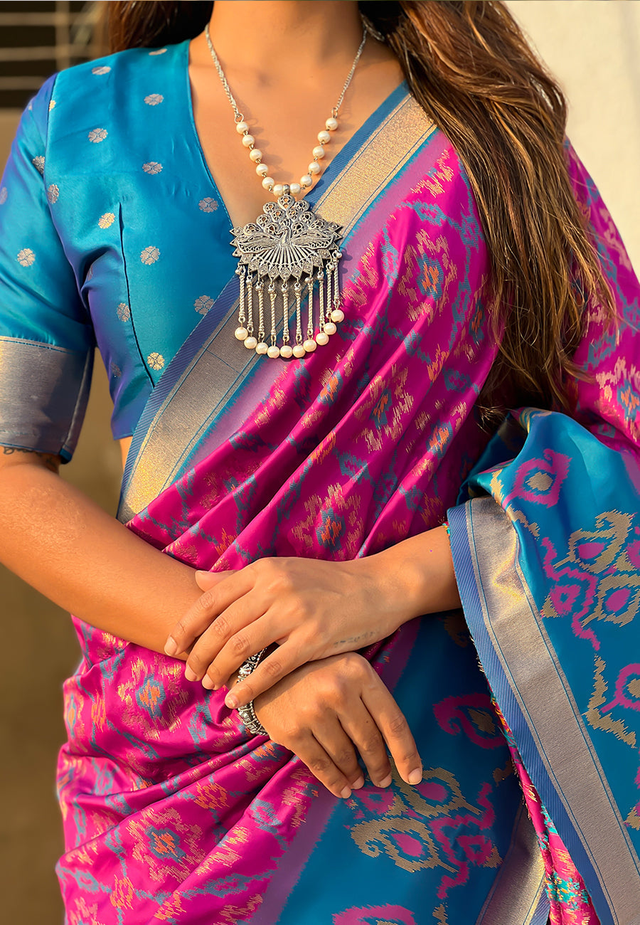 Wine Soft Silk Zari Woven Patola Saree