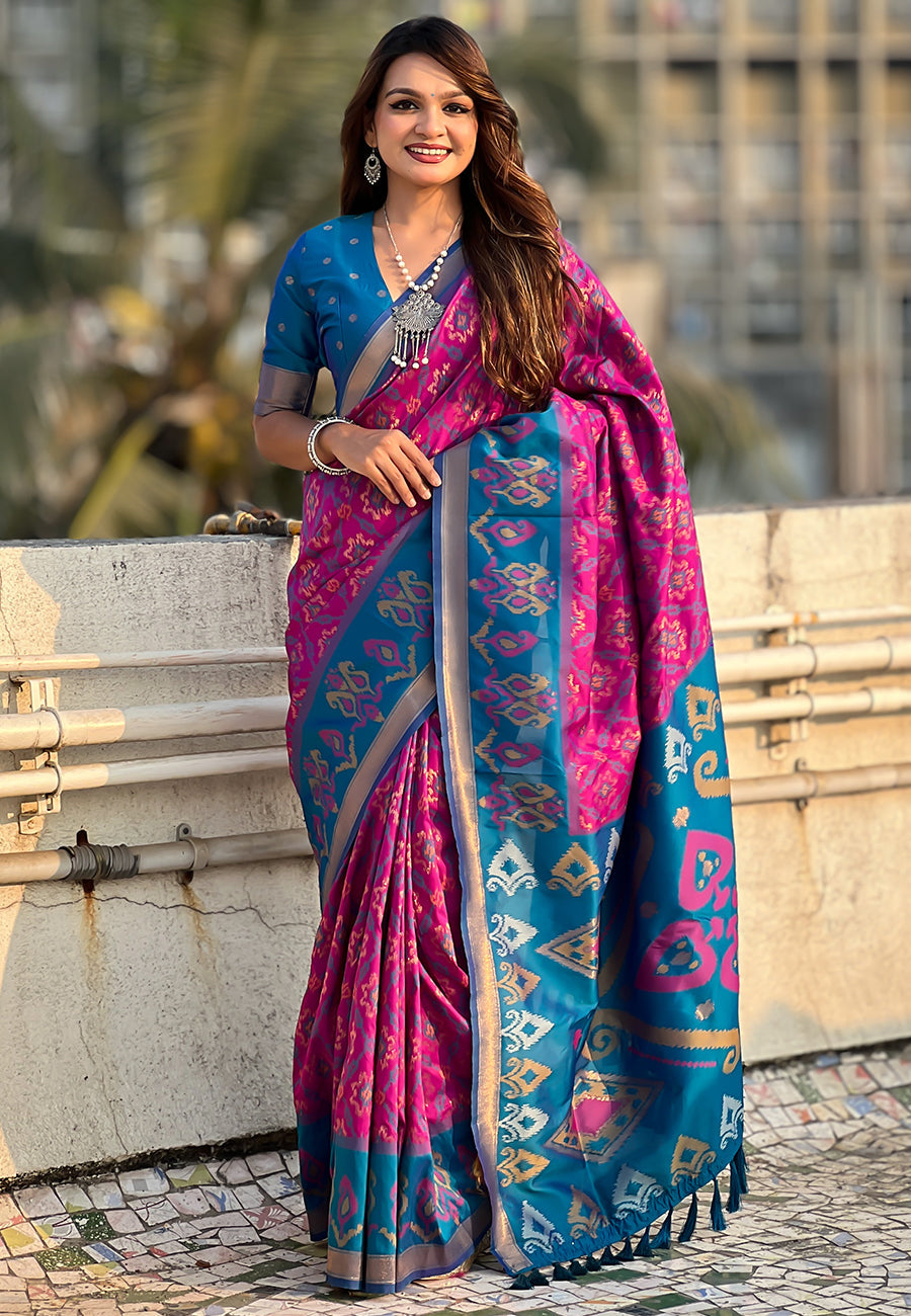 Wine Soft Silk Zari Woven Patola Saree