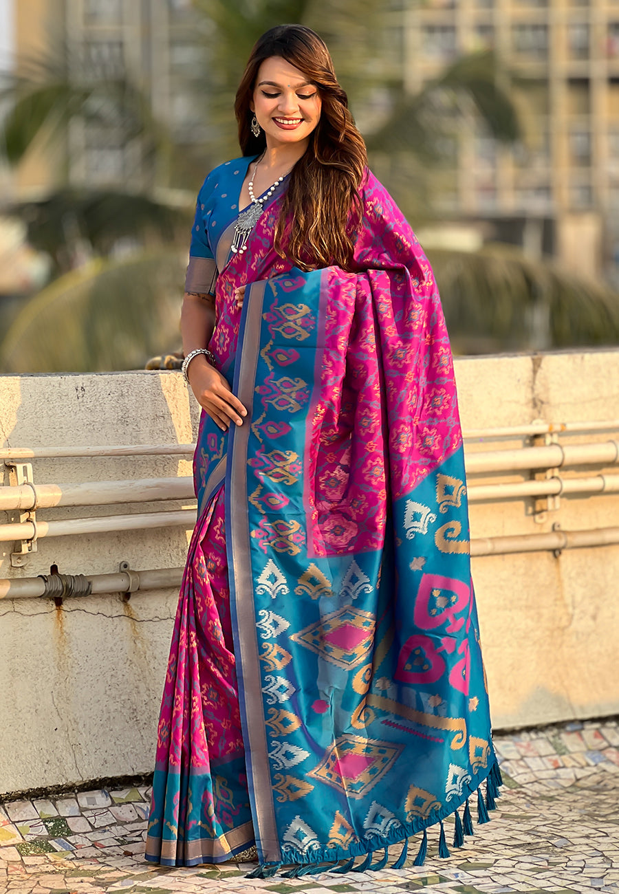 Wine Soft Silk Zari Woven Patola Saree