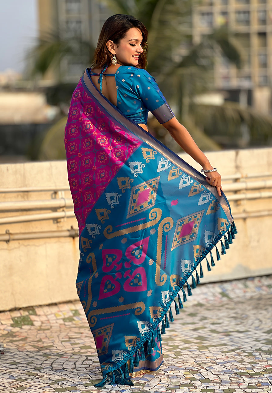 Wine Soft Silk Zari Woven Patola Saree