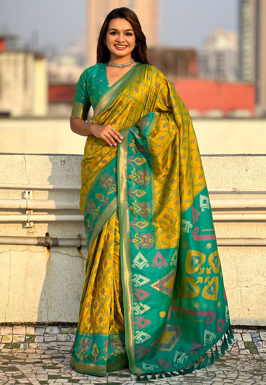 Mehendi Green Soft Silk Zari Woven Patola Saree