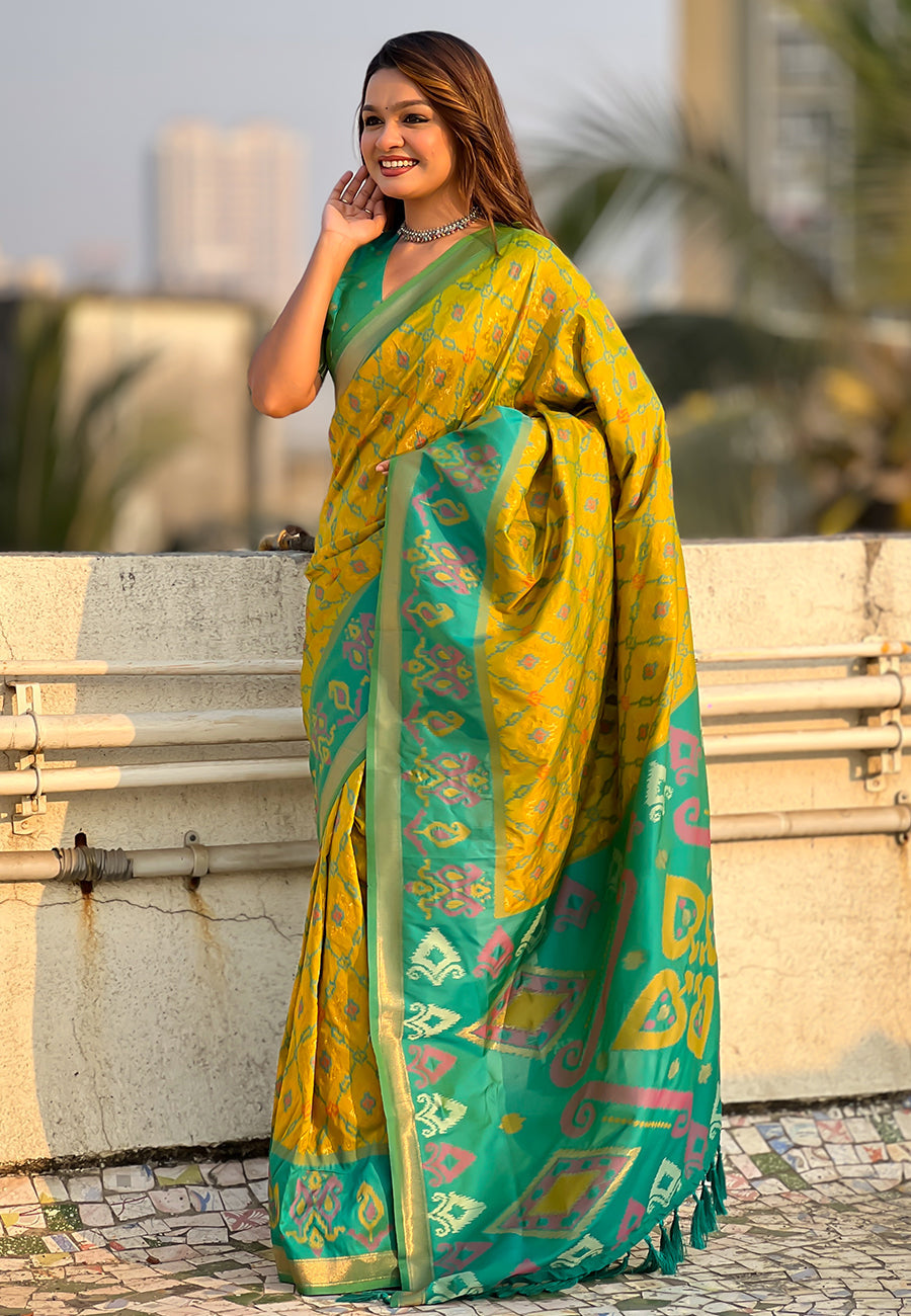 Mehendi Green Soft Silk Zari Woven Patola Saree