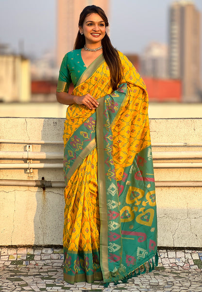 Yellow Soft Silk Zari Woven Patola Saree Banarasi Saree Anant Tex Exports Pvt.Ltd..