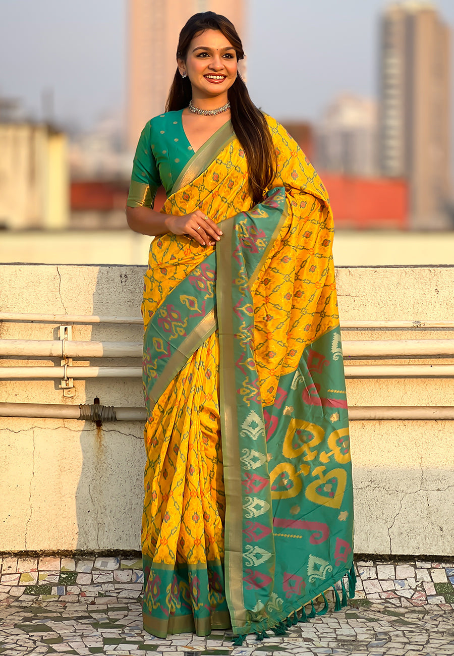 Yellow Soft Silk Zari Woven Patola Saree