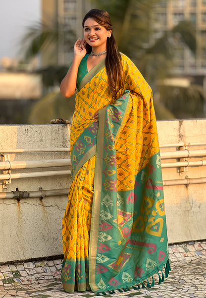 Yellow Soft Silk Zari Woven Patola Saree Banarasi Saree Anant Tex Exports Pvt.Ltd..